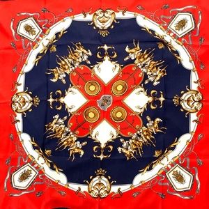 Vtg Korean Air Airplane Souvenir Silk Scarf Royal Horseman Square 34X34”